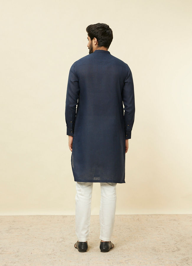 Manyavar Men Sapphire Blue Angrakha Style Kurta