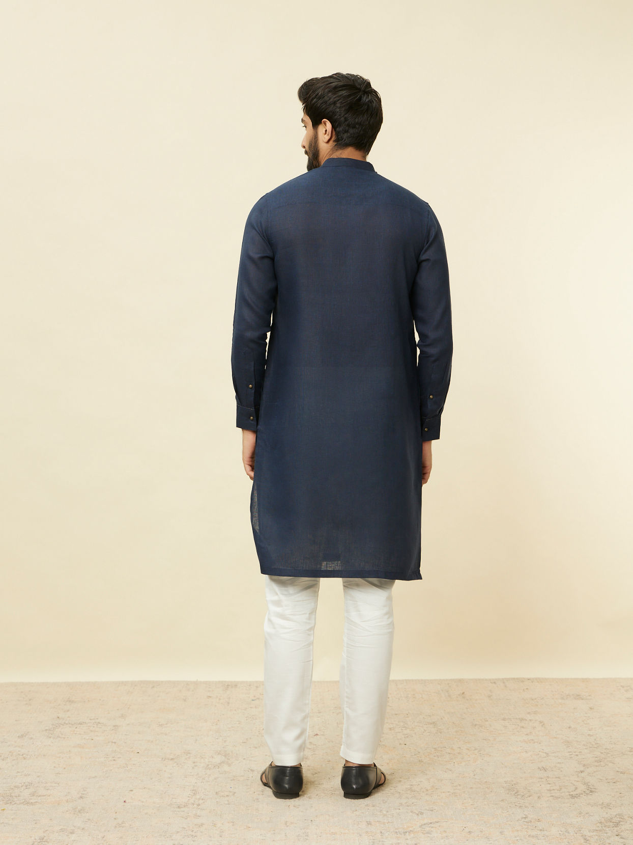 Manyavar Men Sapphire Blue Angrakha Style Kurta image number 4