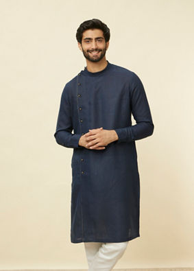 Manyavar Men Sapphire Blue Angrakha Style Kurta image number 0