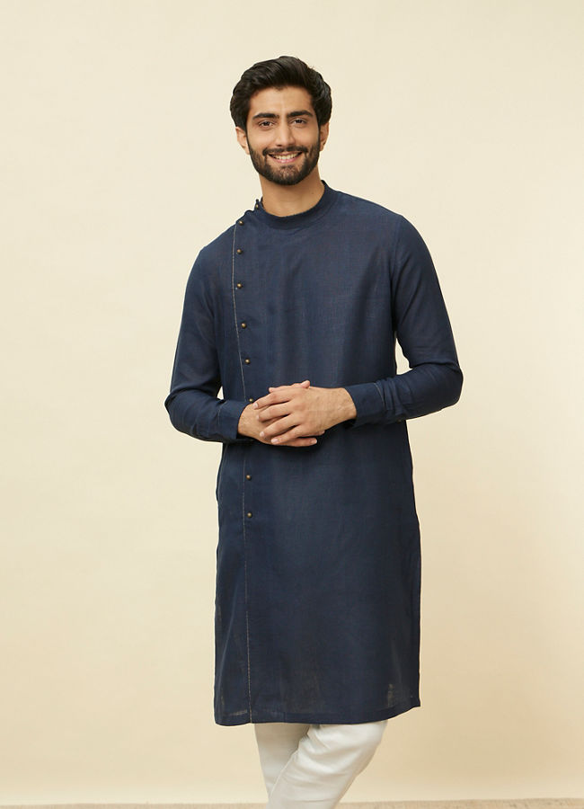 Manyavar Men Sapphire Blue Angrakha Style Kurta image number 0