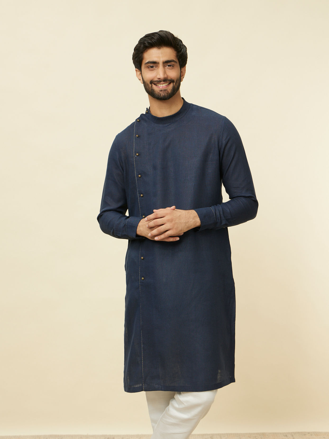 Manyavar Men Sapphire Blue Angrakha Style Kurta image number 0