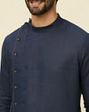 Manyavar Men Sapphire Blue Angrakha Style Kurta image number 1