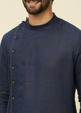 Manyavar Men Sapphire Blue Angrakha Style Kurta image number 1