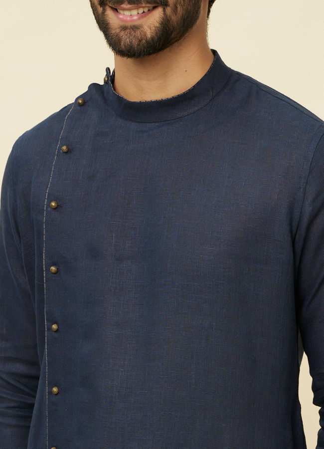 Manyavar Men Sapphire Blue Angrakha Style Kurta