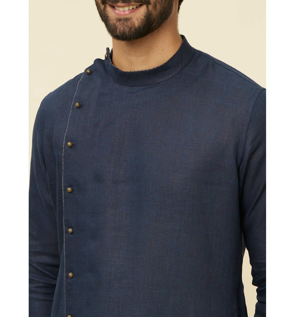 Manyavar Men Sapphire Blue Angrakha Style Kurta