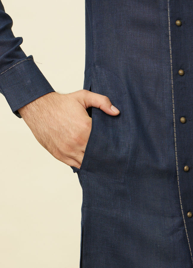 Manyavar Men Sapphire Blue Angrakha Style Kurta