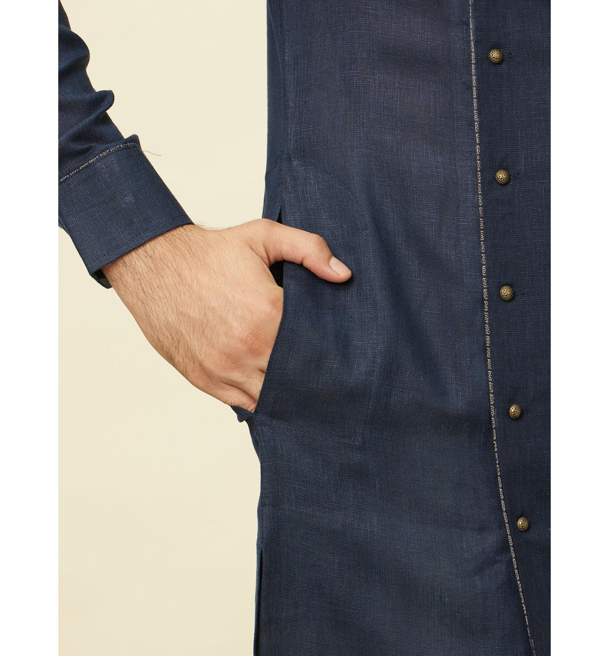 Manyavar Men Sapphire Blue Angrakha Style Kurta