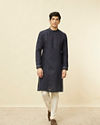 Manyavar Men Navy Blue Angrakha Style Kurta