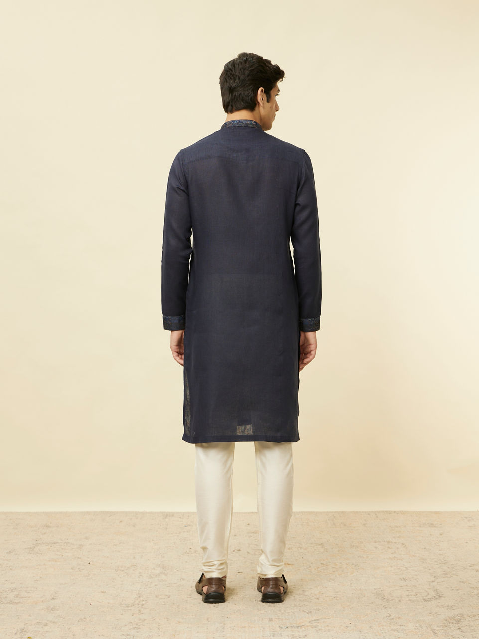 Manyavar Men Navy Blue Angrakha Style Kurta