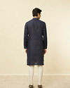 Manyavar Men Navy Blue Angrakha Style Kurta
