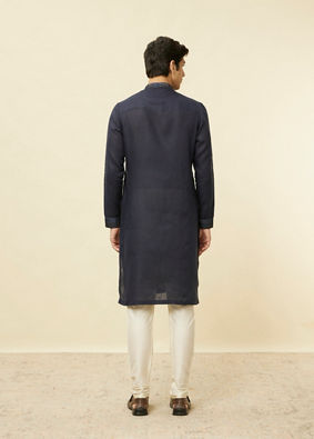 Manyavar Men Navy Blue Angrakha Style Kurta image number 4