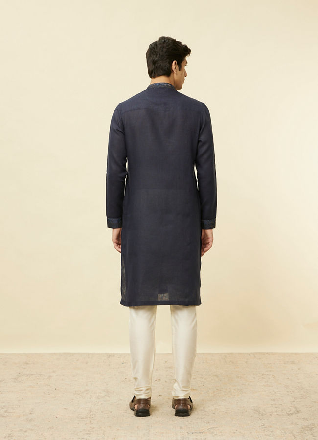 Manyavar Men Navy Blue Angrakha Style Kurta image number 4