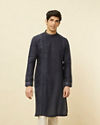 Manyavar Men Navy Blue Angrakha Style Kurta