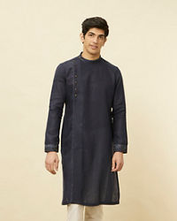 Manyavar Men Navy Blue Angrakha Style Kurta