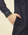 Manyavar Men Navy Blue Angrakha Style Kurta