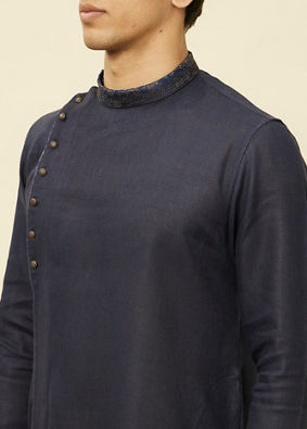 Manyavar Men Navy Blue Angrakha Style Kurta