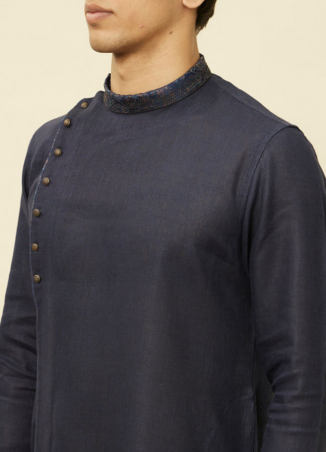 Manyavar Men Navy Blue Angrakha Style Kurta image number 1