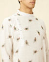 Manyavar Men Bright White Angrakha Style Kurta with Mor Pankh Print
