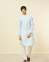 alt message - Manyavar Men Aqua Blue Bel Buti Printed Kurta image number 2