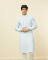 Manyavar Men Aqua Blue Bel Buti Printed Kurta