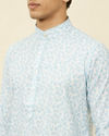 alt message - Manyavar Men Aqua Blue Bel Buti Printed Kurta image number 1