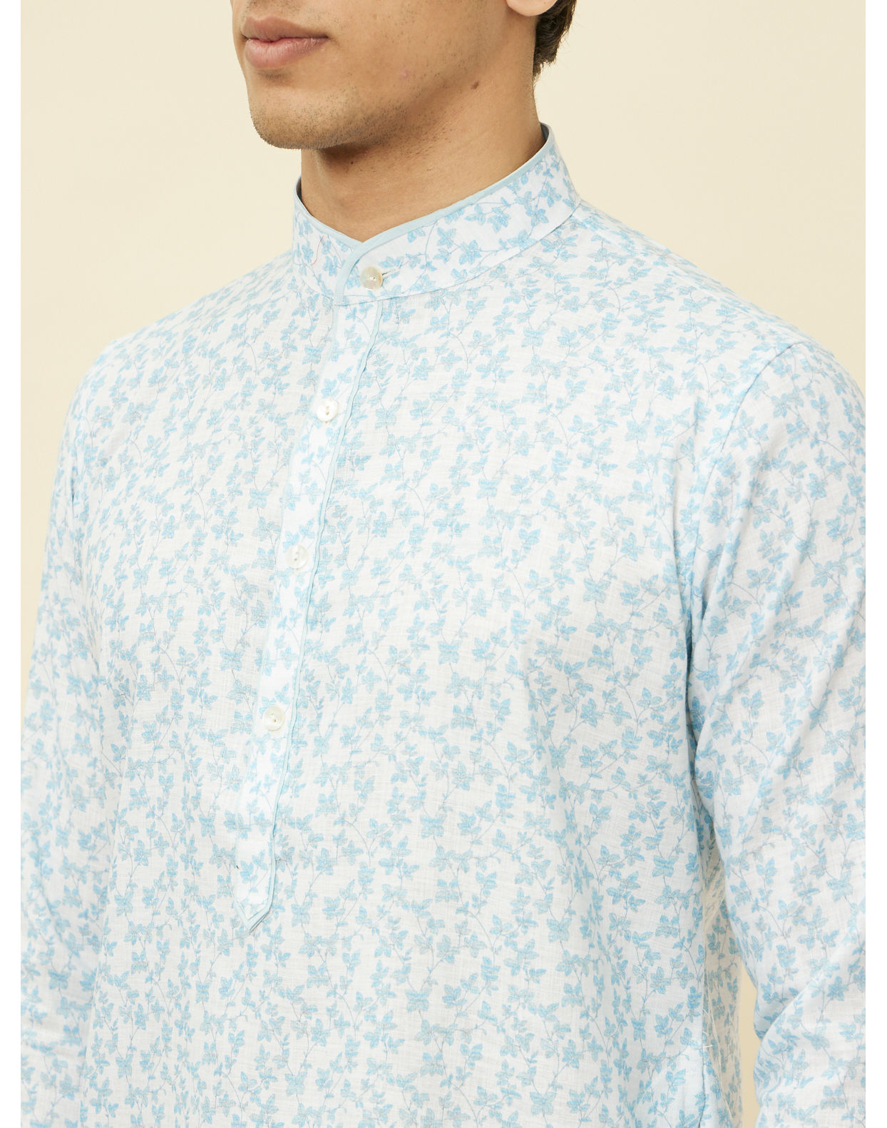 Manyavar Men Aqua Blue Bel Buti Printed Kurta