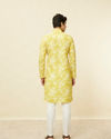 Manyavar Men Corn Yellow Floral Printed Kurta
