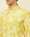 Manyavar Men Corn Yellow Floral Printed Kurta