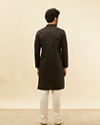 Manyavar Men Coal Black Linear Printed Kurta