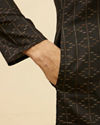 Manyavar Men Coal Black Linear Printed Kurta