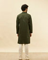 Manyavar Men Dark Green Linear Printed Kurta
