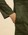 Manyavar Men Dark Green Linear Printed Kurta