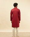 Manyavar Men Maroon Linear Printed Kurta