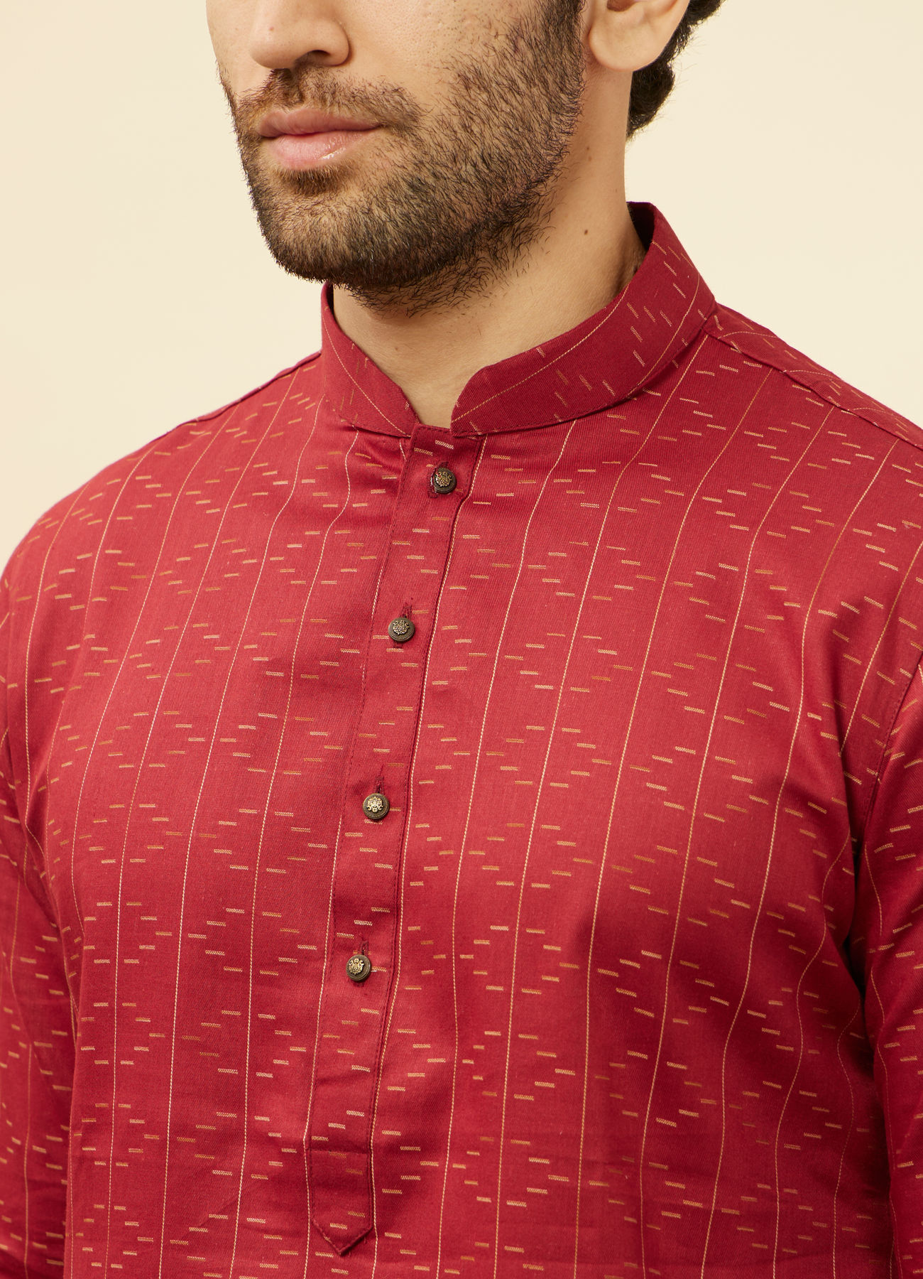 Manyavar Men Maroon Linear Printed Kurta