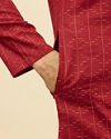 alt message - Manyavar Men Maroon Linear Printed Kurta image number 3