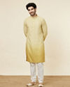 alt message - Manyavar Men Yellow Green Trellis Patterned Ombre Dyed Kurta image number 2