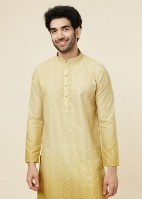 Yellow Green Trellis Patterned Ombre Dyed Kurta image number 0