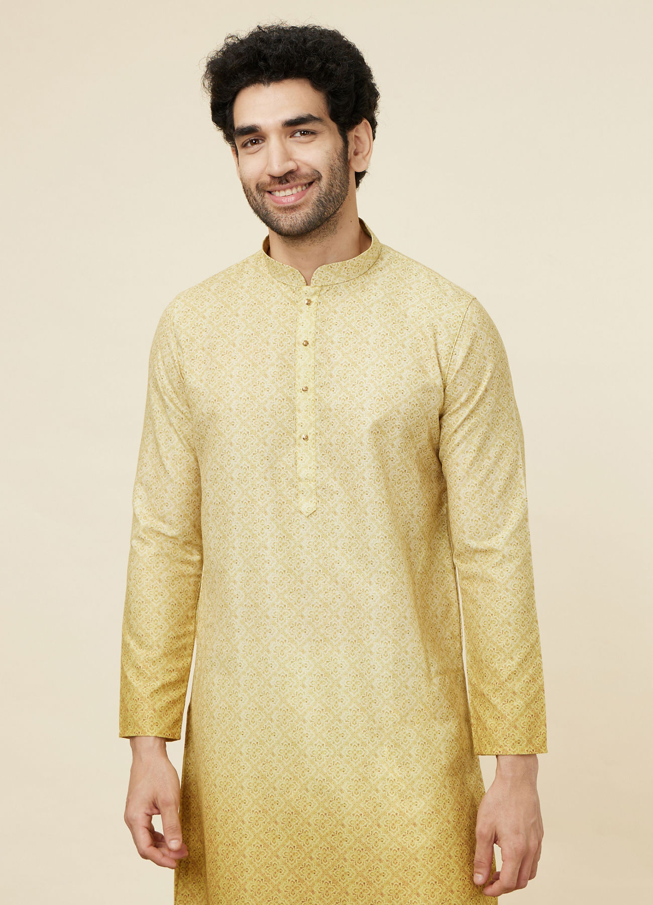 Manyavar Men Yellow Green Trellis Patterned Ombre Dyed Kurta