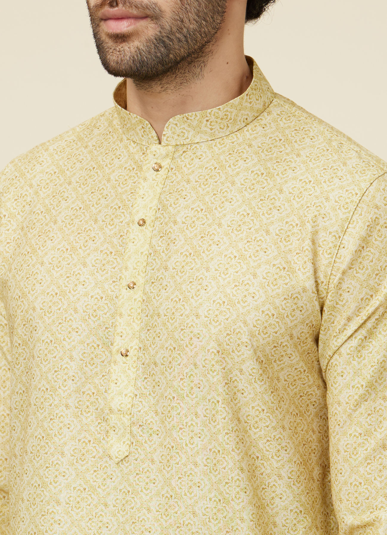 Manyavar Men Yellow Green Trellis Patterned Ombre Dyed Kurta