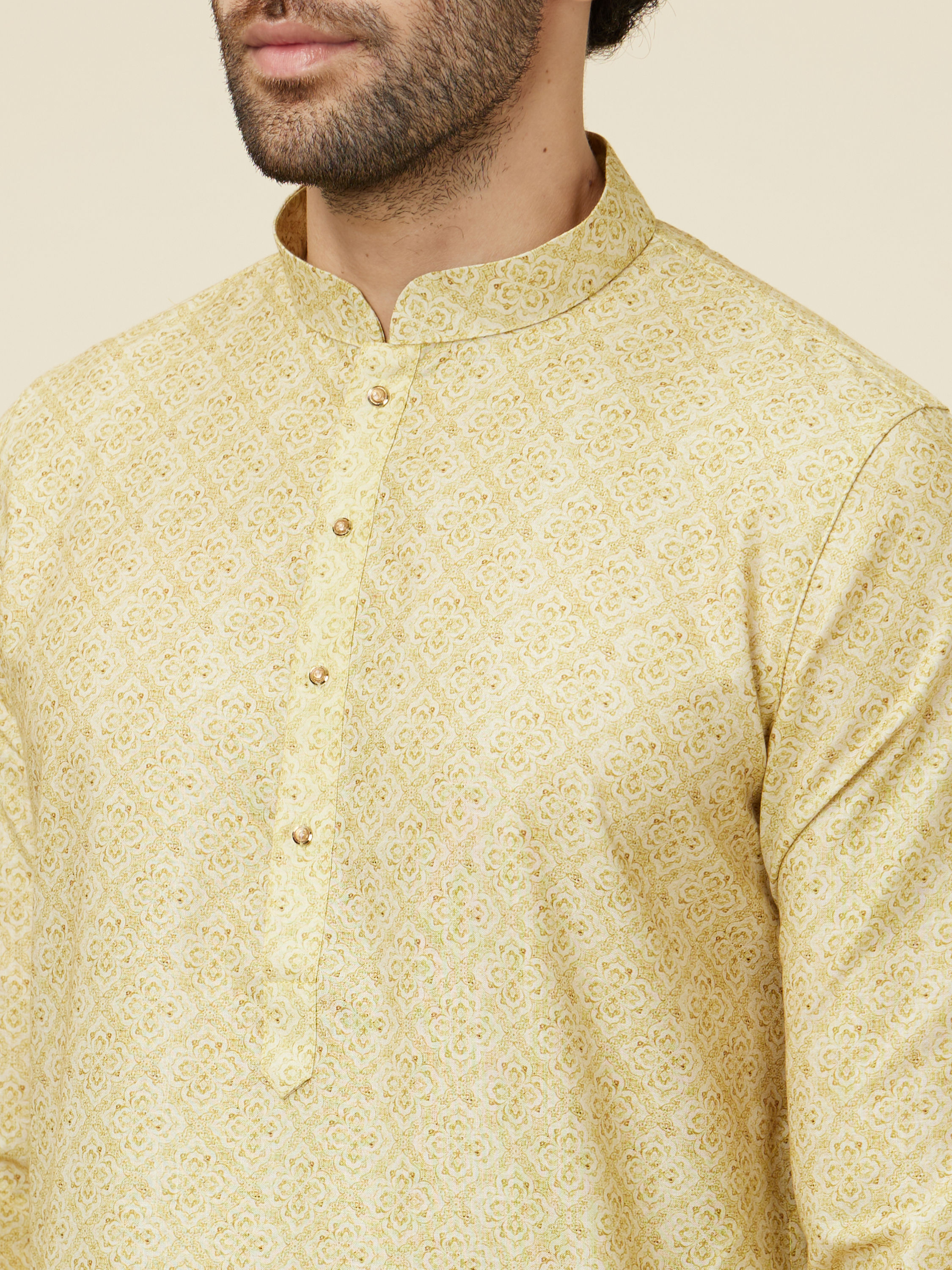 Manyavar Men Yellow Green Trellis Patterned Ombre Dyed Kurta