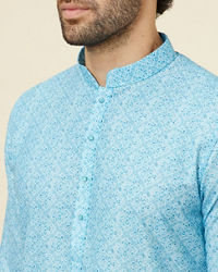 Manyavar Men Azure Blue Trellis Patterned Ombre Dyed Kurta