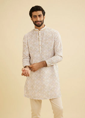 Manyavar Men Cream Blended Cotton Kurta