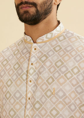 Manyavar Men Cream Blended Cotton Kurta
