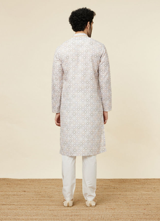 Manyavar Men Ivory Cream Geometric Patterned Kurta