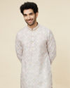 alt message - Manyavar Men Ivory Cream Geometric Patterned Kurta image number 0