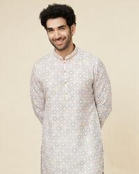 Manyavar Men Ivory Cream Geometric Patterned Kurta