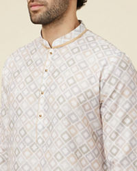 Manyavar Men Ivory Cream Geometric Patterned Kurta