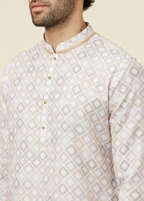 Manyavar Men Ivory Cream Geometric Patterned Kurta