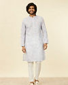 alt message - Manyavar Men Light Grey Geometric Patterned Angrakha Style Kurta image number 2