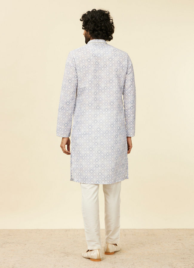 Manyavar Men Light Grey Geometric Patterned Angrakha Style Kurta